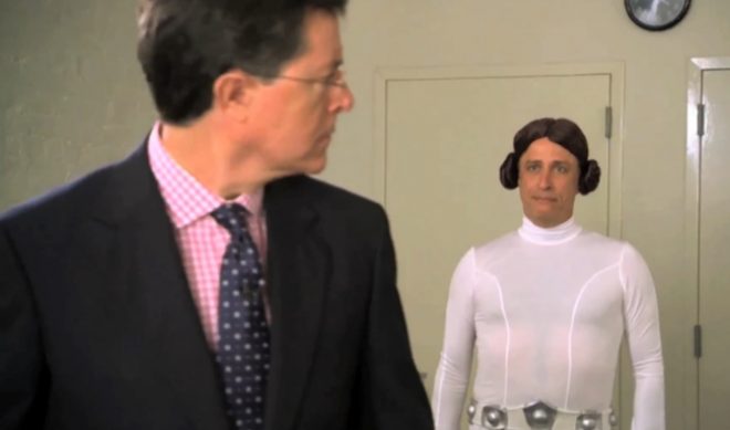 Jon Stewart And Stephen Colbert Have A Lightsaber Duel For Charity