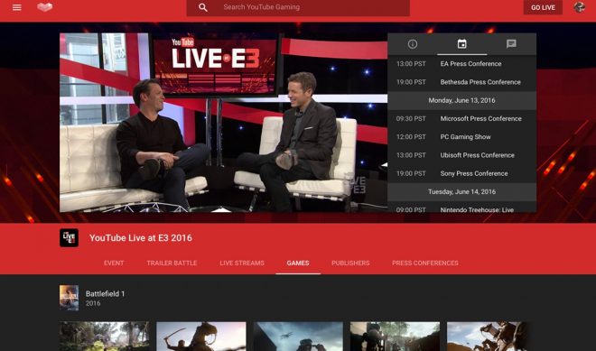 YouTube Gaming Launches Hub For Live Streaming E3 Coverage
