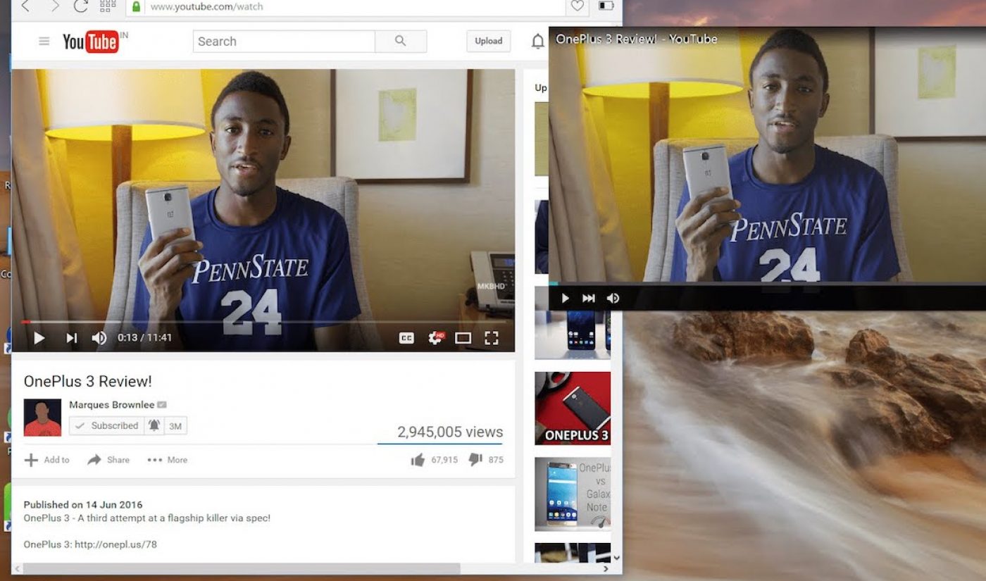 YouTube Reportedly Piloting Picture-In-Picture Feature For The Web