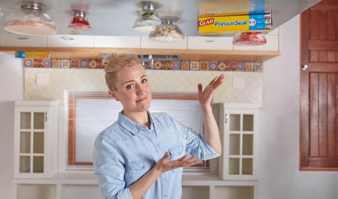 YouTube Star Hannah Hart Cooks Burrito While Hanging Upside Down To Promote Glad Plastic Wrap
