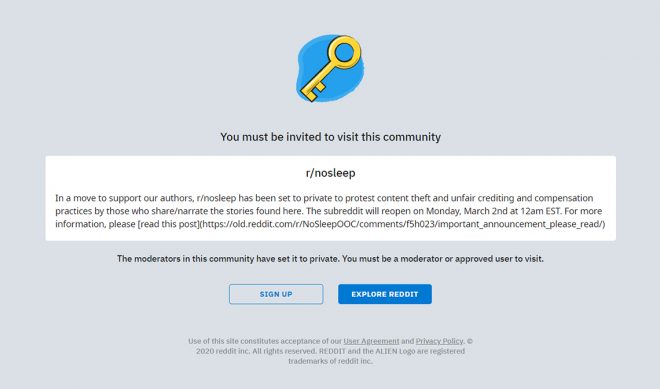Horror Subreddit r/nosleep Goes Dark To Protest YouTubers Stealing Their Stories