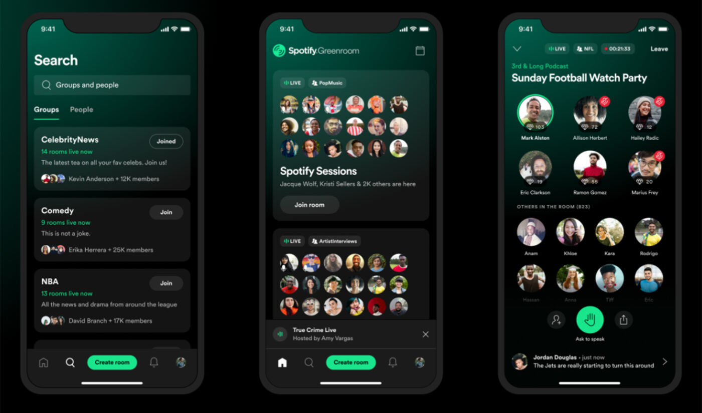 Spotify Launches Clubhouse Competitor ‘Greenroom,’ Will Let Creators Record Live Chats And Turn Them Into Podcasts