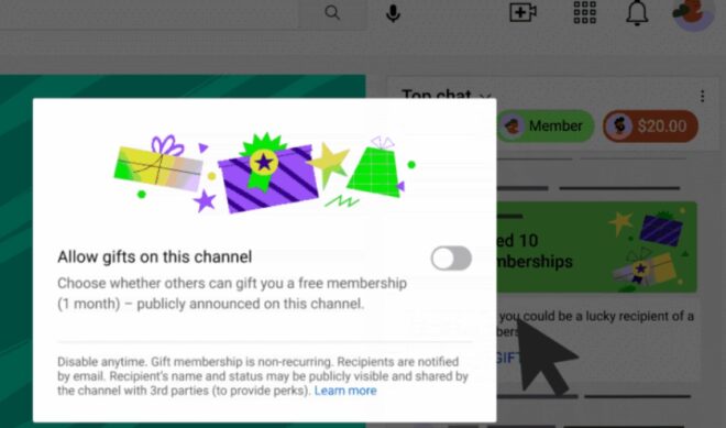 YouTube’s live stream memberships can now be given away as gifts