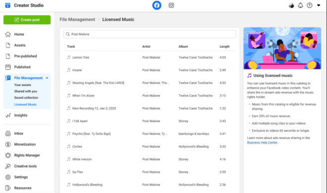 Facebook’s splitting ad revenue with creators who use licensed songs