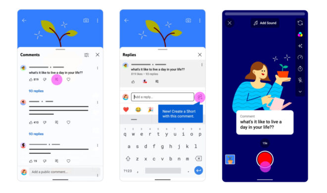 You can now reply to YouTube comments with a Short