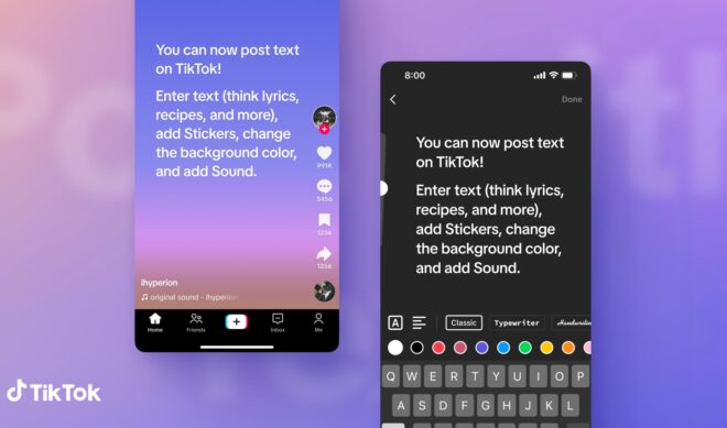 TikTok invites users to share “stories, poems, lyrics, and other written content” with text posts