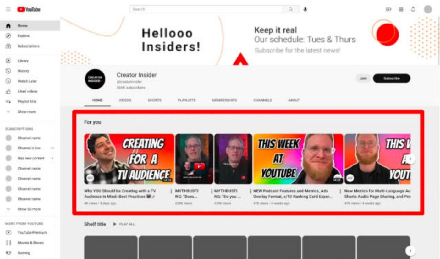 YouTube has added videos “For You” to channel pages