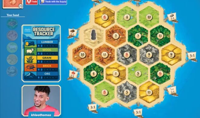 “Twitch Plays Catan” while Schwab compares gameplay to real-life resource management