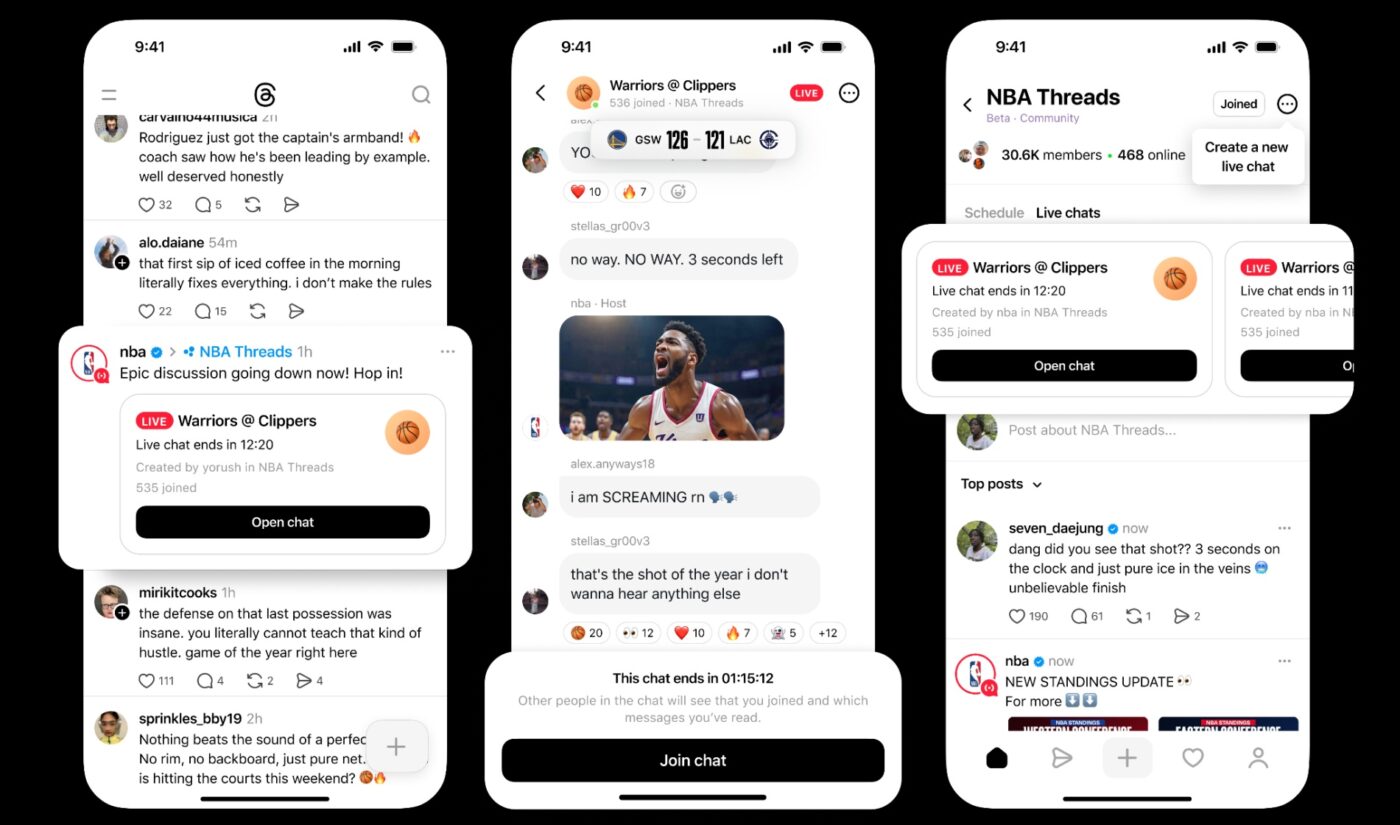 Threads thinks live chats can bring users closer to culture. It’s using the NBA playoffs as a case study.