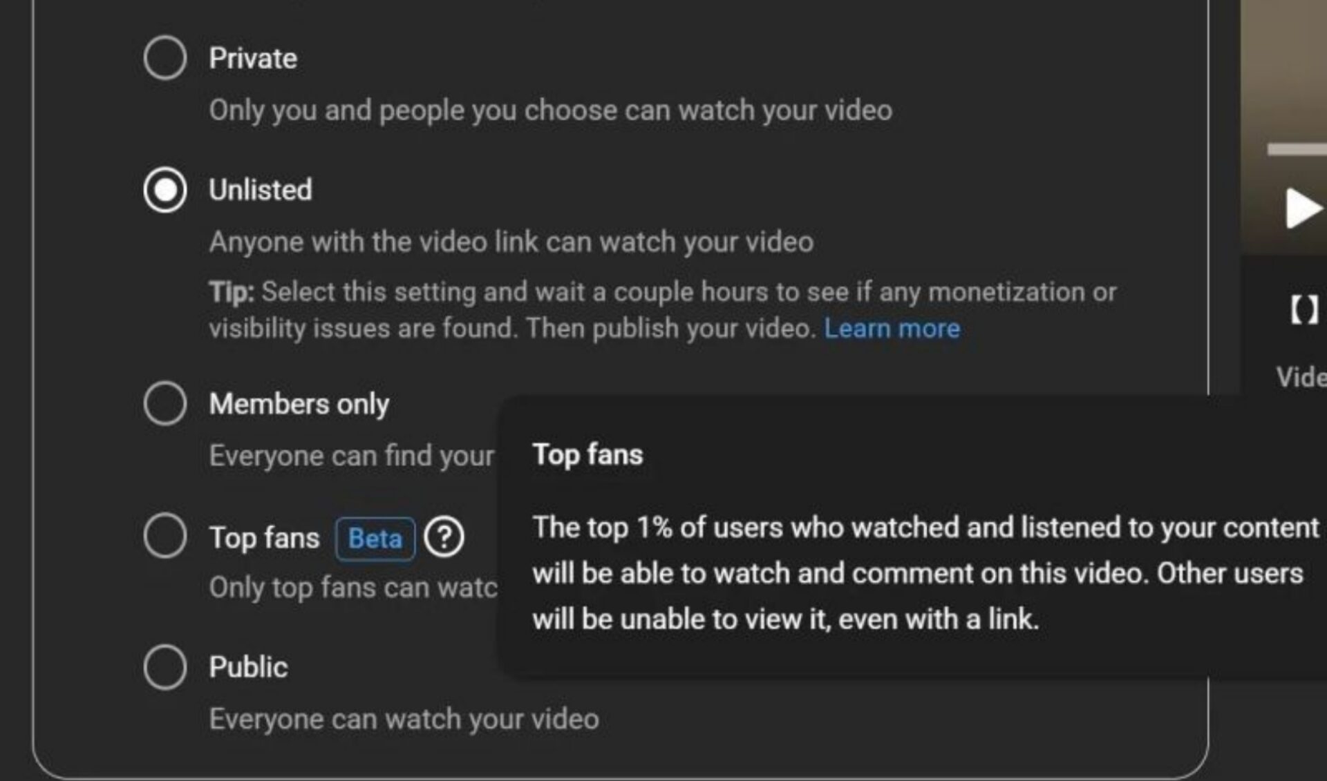 YouTube is starting to test a “Top Fans” distribution option limited to the uppermost 1% of viewers